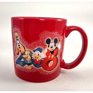 2008 Red Walt Disney World Coffee Mug Cup Theme Park Mickey Donald Goofy Pluto